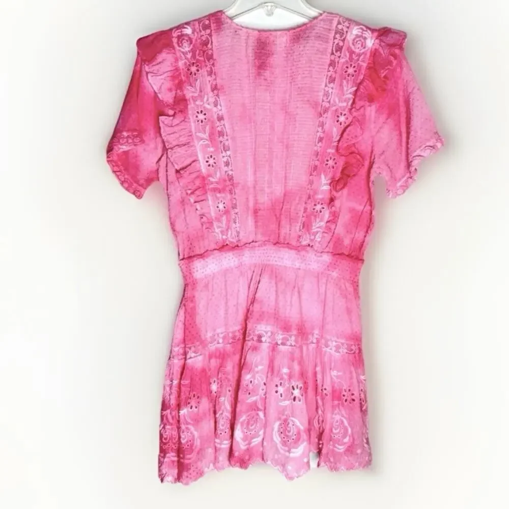 LoveShackFancy Sheldon Mini Dress in Fuchsia Pink Hand Dye Cotton  Sz  XS - Picture 4 of 10